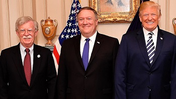 Bolton (left), Pompeo (middle), and Trump (right)